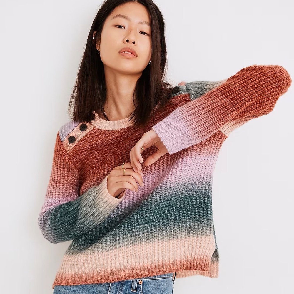 Madewell Space-Dyed Button-Shoulder Pullover Sweater